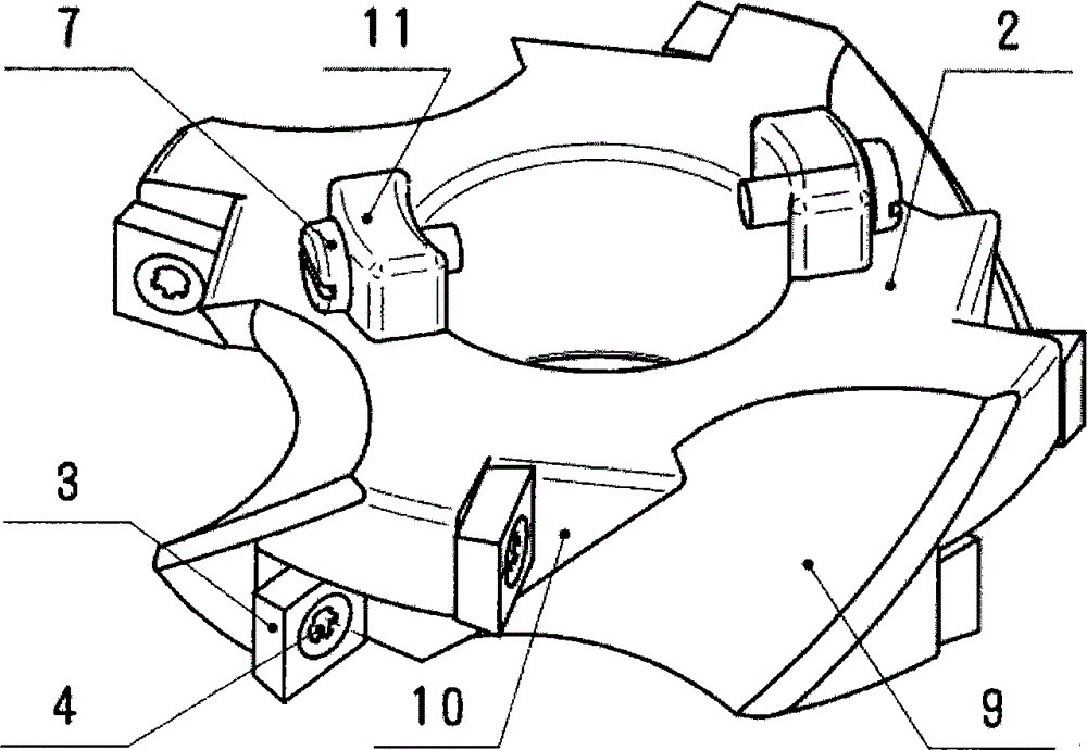 'Pineapple-shaped' milling cutter applicable to high-speed machining for end surface, side surface and inclined surface in situ