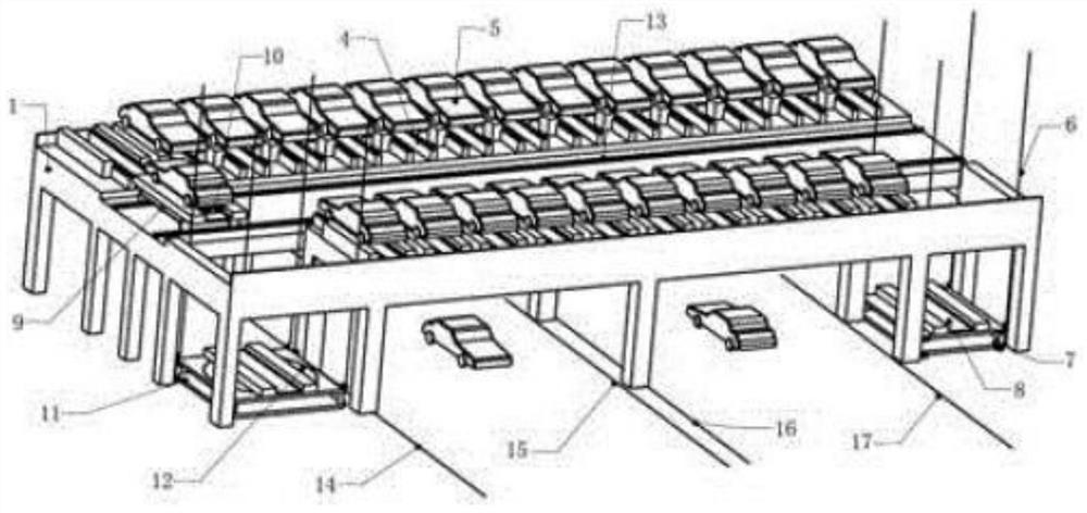 Road-crossing translation double-side parking and picking-up garage and method for parking and picking up vehicles and crossing roads