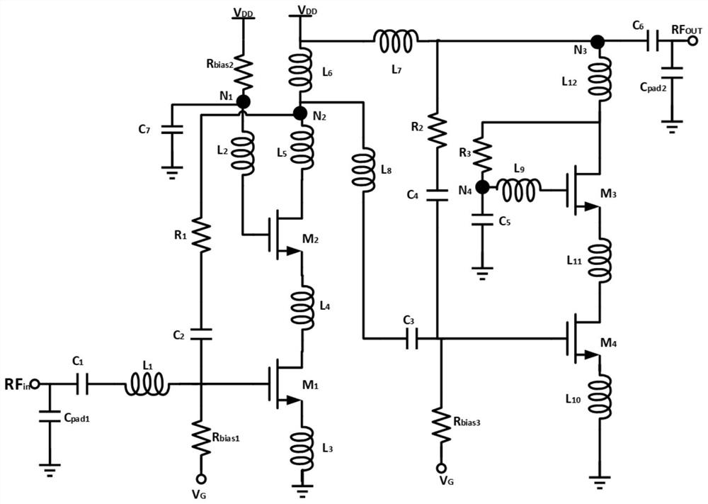 Broadband low-noise amplifier, chip and radio frequency receiver