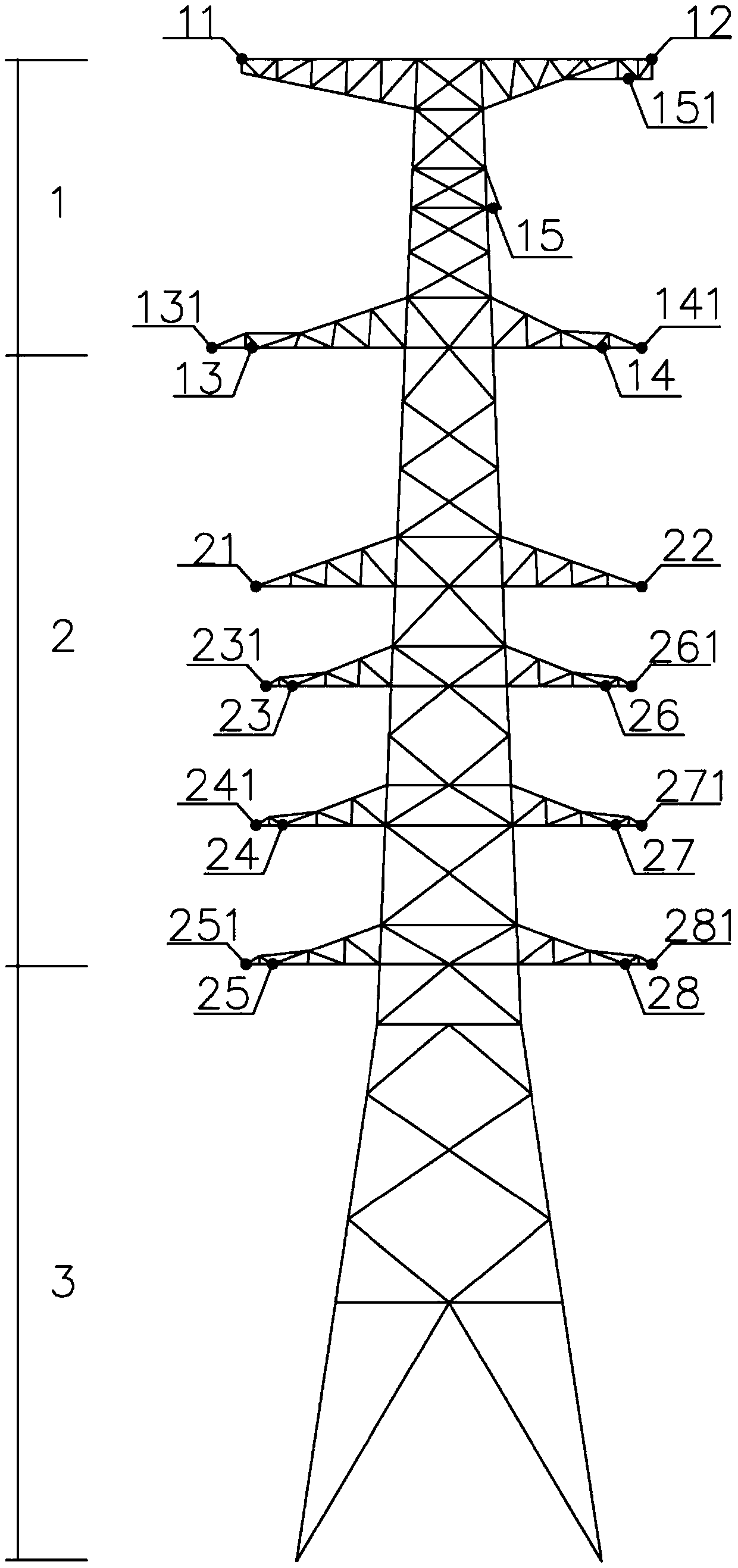 Single-circuit 500kV and double-circuit 220kV mixed-voltage large-span terminal branch tower