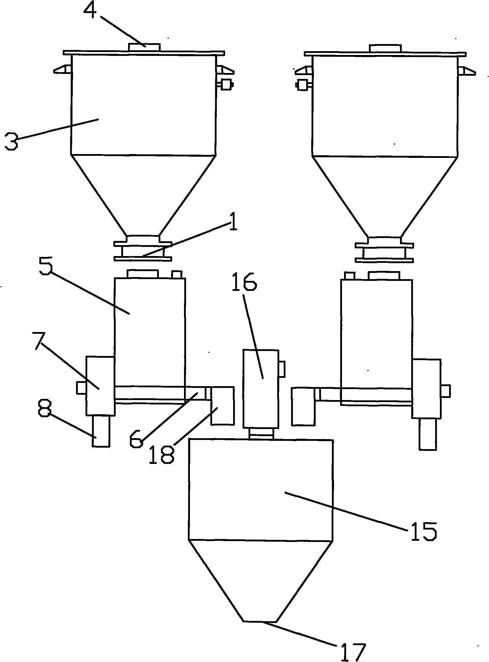Device for multi-screw volume type continuous metering and material mixing