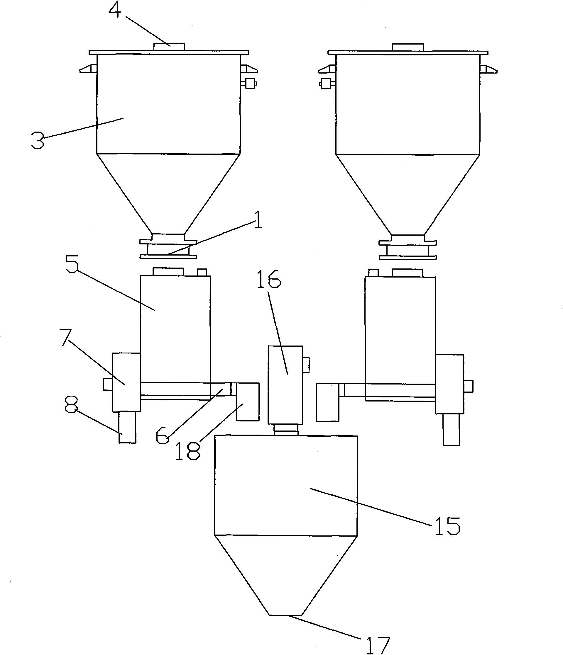 Device for multi-screw volume type continuous metering and material mixing