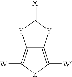 Heterocyclic fused imidazolone, dioxolone, imidazolethione and dioxolethione monomers