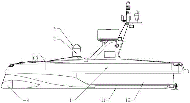 High-speed shallow-draft trimaran with bulbous bow and its system
