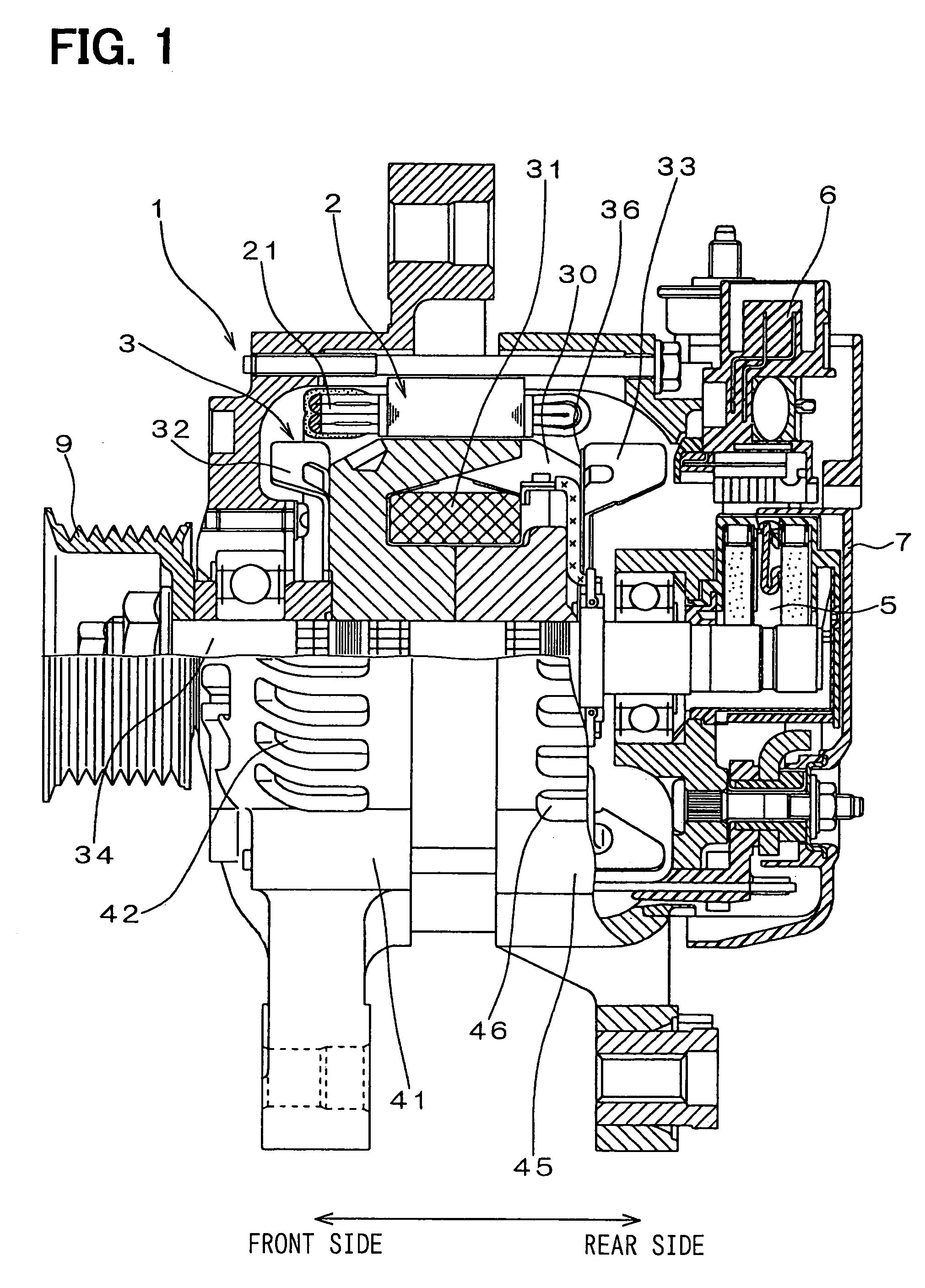 Automotive alternator having cooling fan coupled to rotor shaft