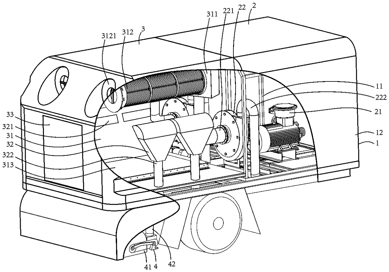 Efficient road sweeping dust removing vehicle