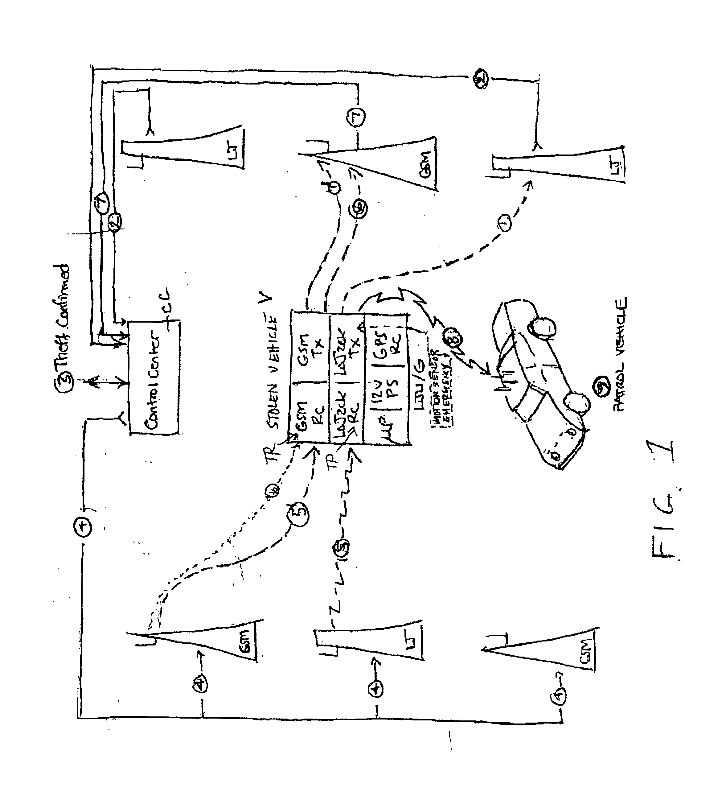 Method of and apparatus for utilizing geographically spread cellular radio networks to supplement more geographically limited stolen vehicle recovery radio networks in activation of radio tracking and recovery of such vehicles