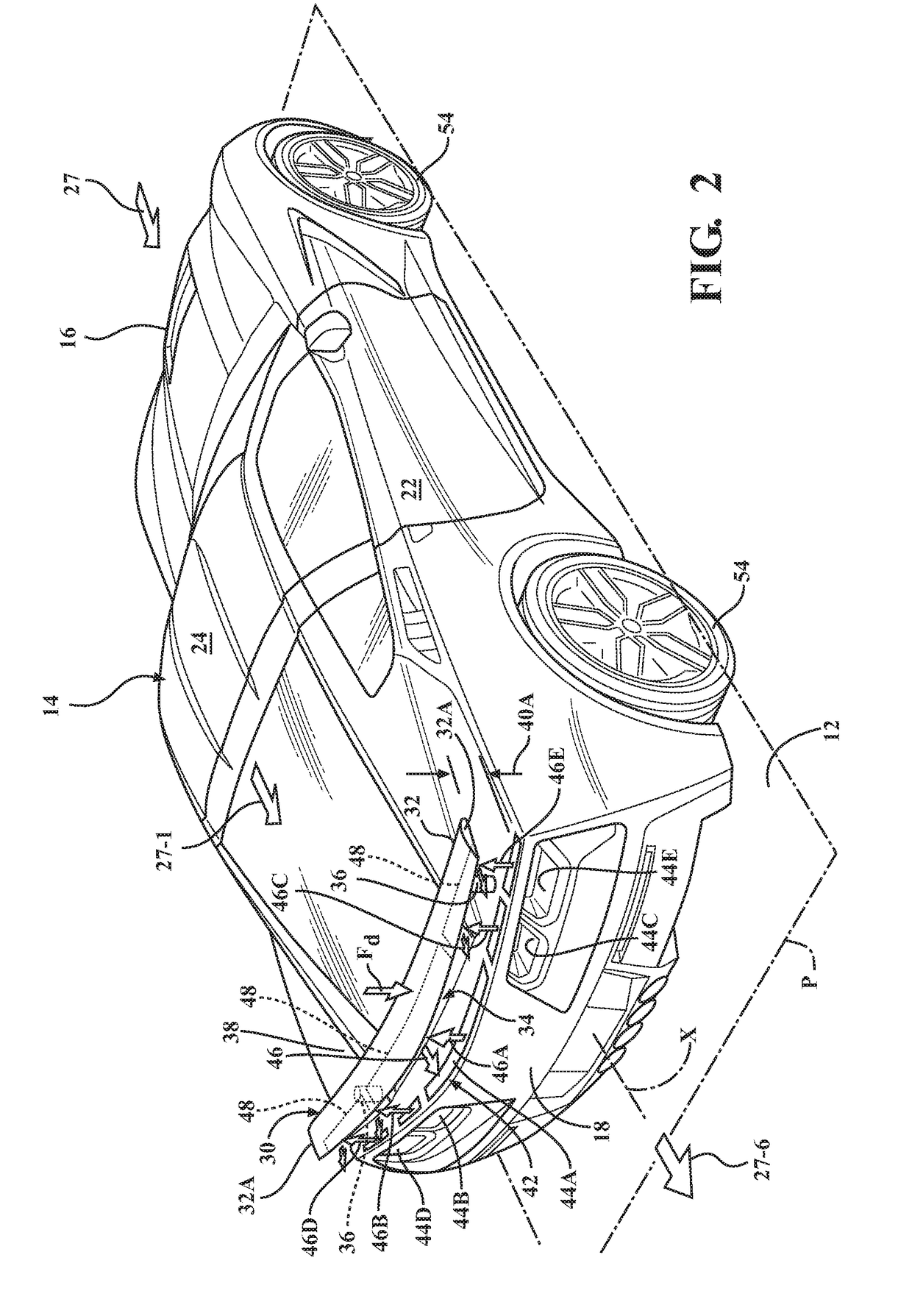 Lighting system for a motor vehicle with active aerodynamic element