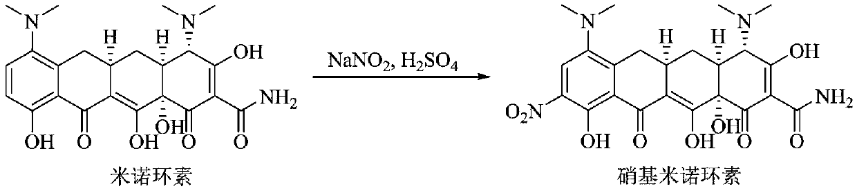 Green production method for continuously preparing nitrominocycline