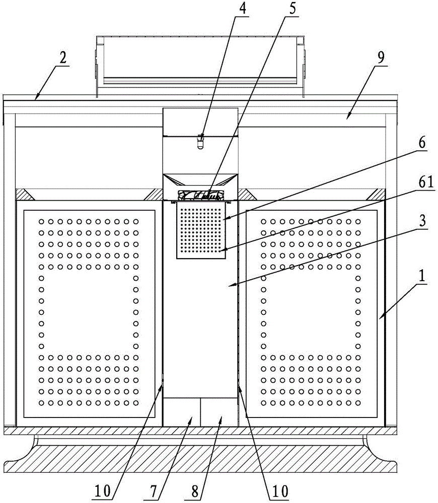 Composite type dustbin capable of trapping, adhering and killing mosquitoes and flies by light and killing mosquitoes and flies by wind