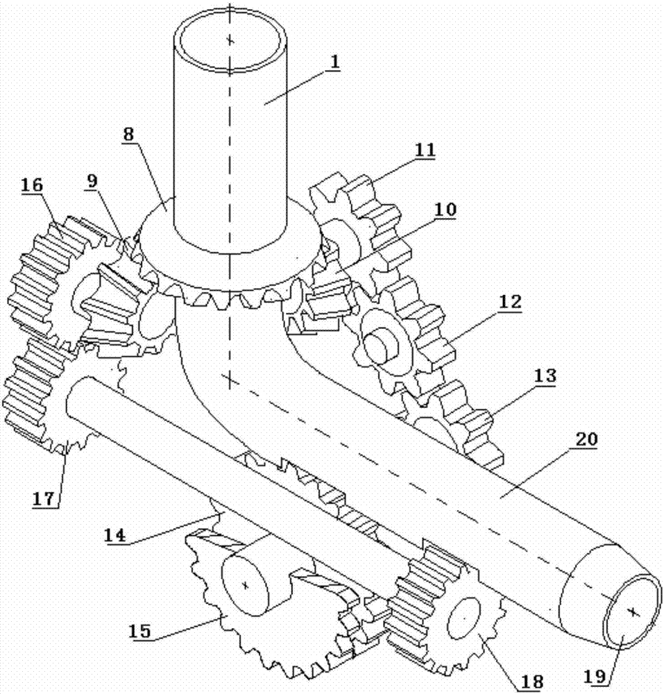 A direction-changing drill pipe power transmission device