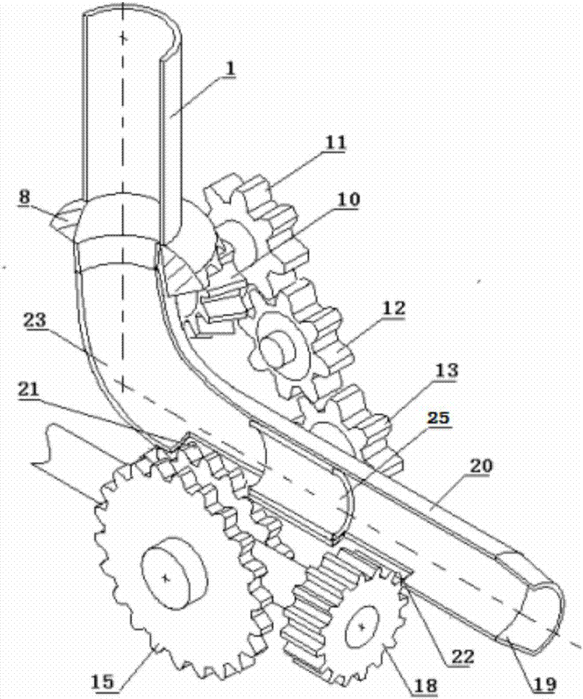 A direction-changing drill pipe power transmission device