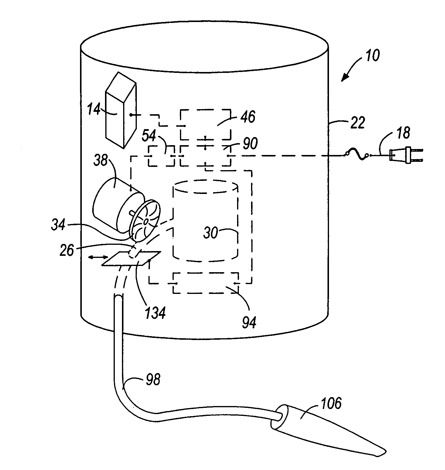 Air flow-producing device, such as a vacuum cleaner or a blower