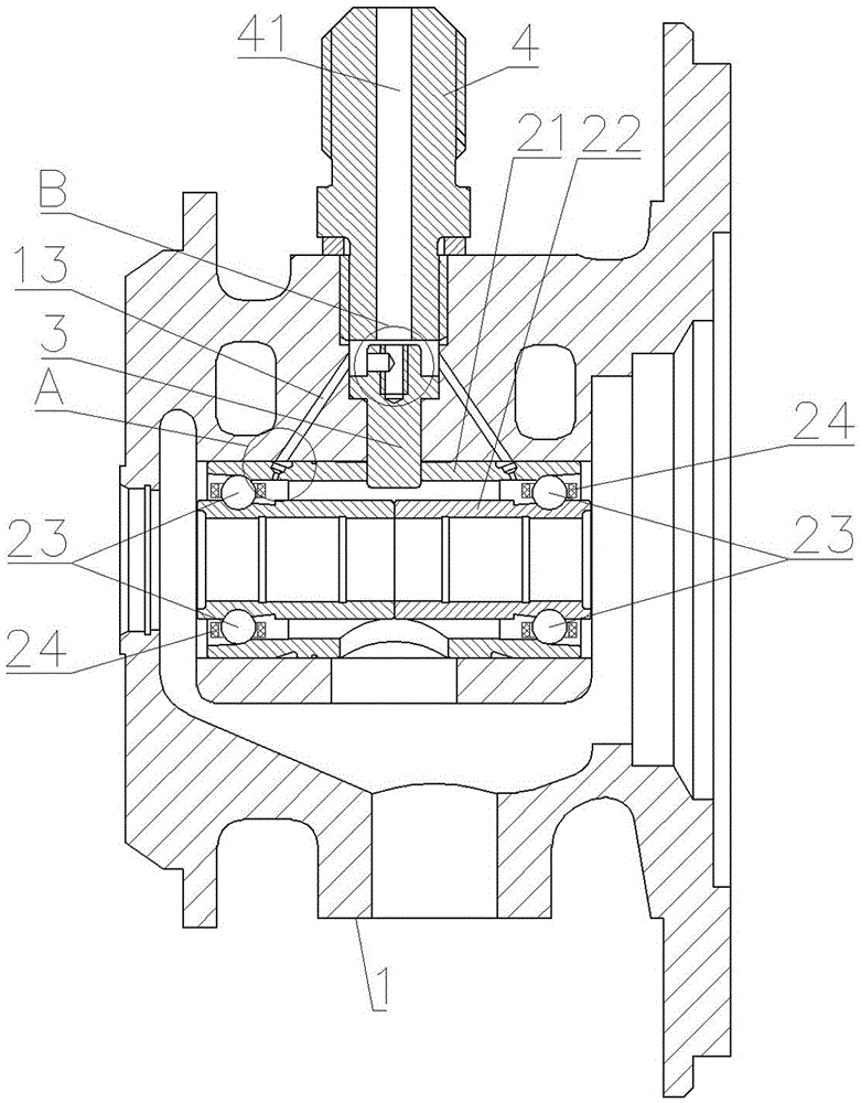 Turbocharger bearing body structure with integral ball bearing