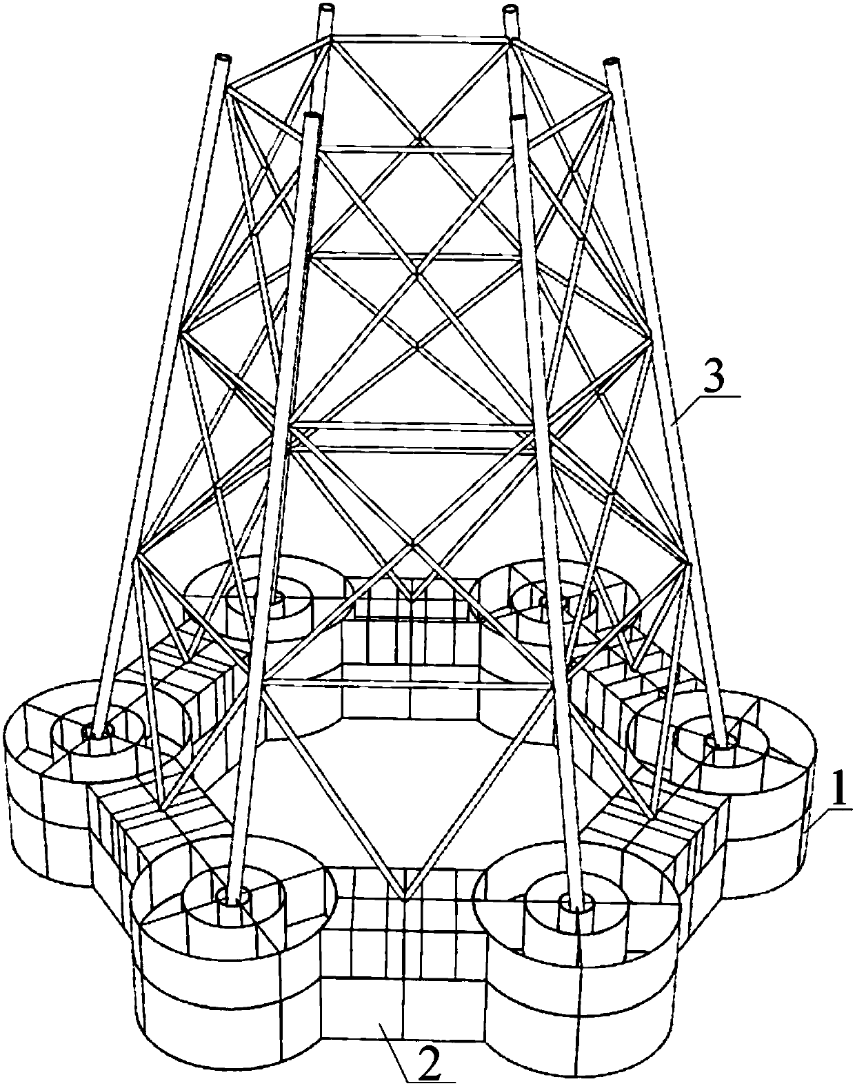 Combined marine six-pontoon floating box foundation structure and construction method thereof