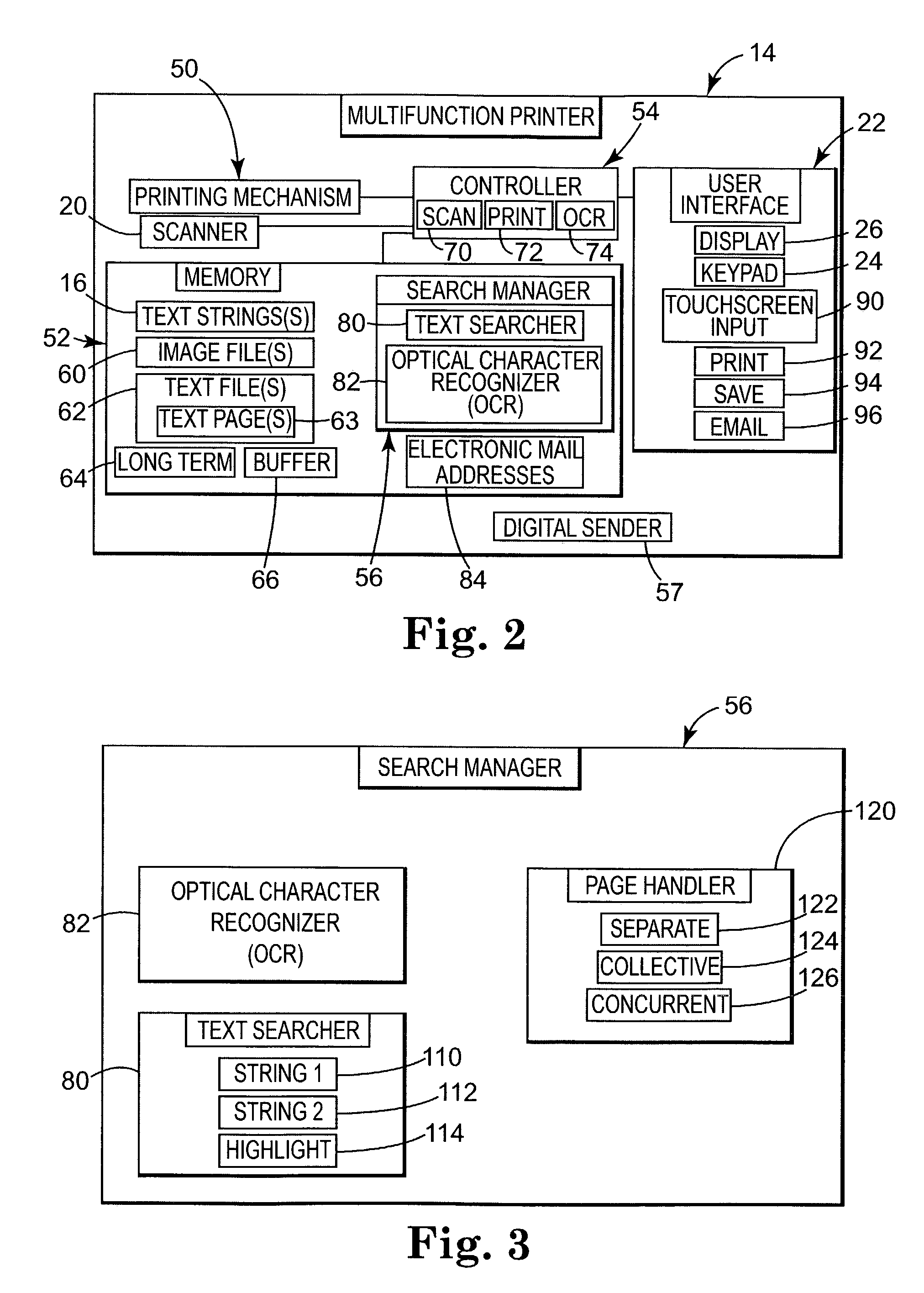 Method and system of using a multifunction printer to identify pages having a text string