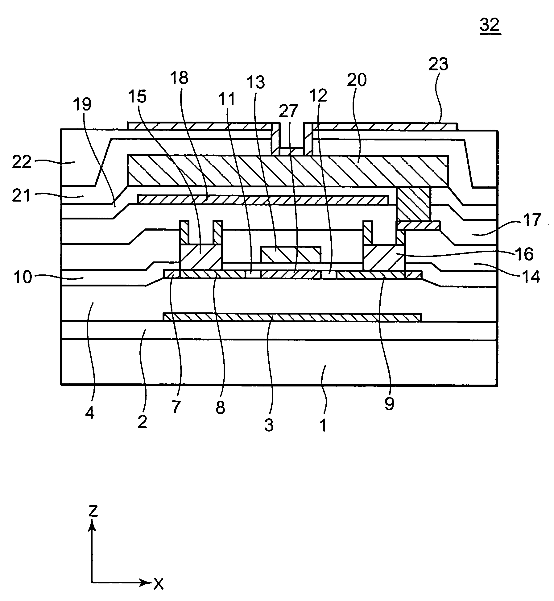 Thin-film transistor with set trap level densities, and method of manufactures