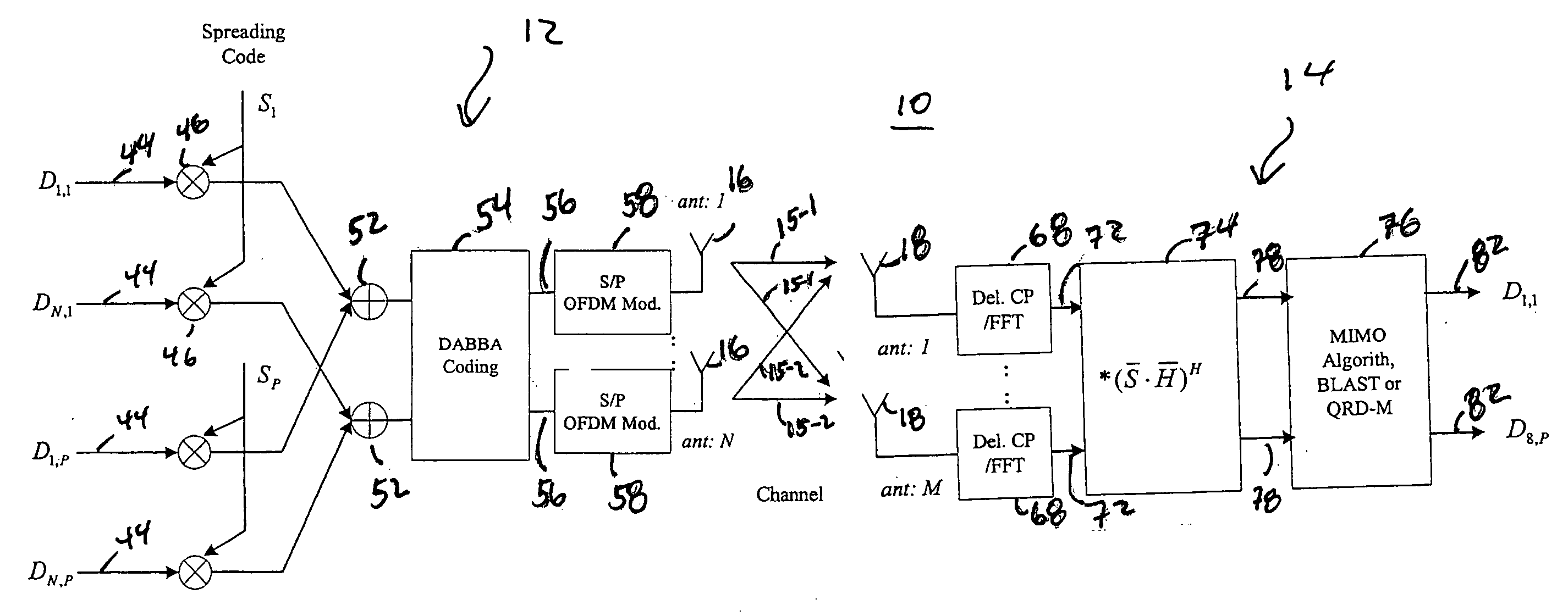 Receiver apparatus, and associated method, for operating upon data communicated in a MIMO, multi-code, MC-CDMA communication system