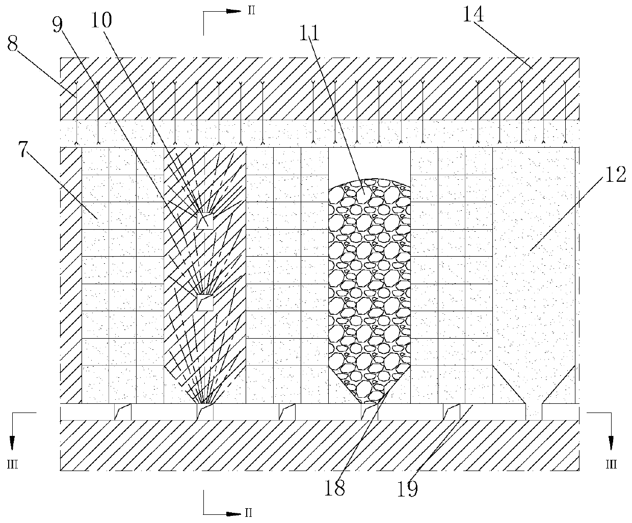 Environmental reconstruction subsection medium-length hole subsequent filling mining method