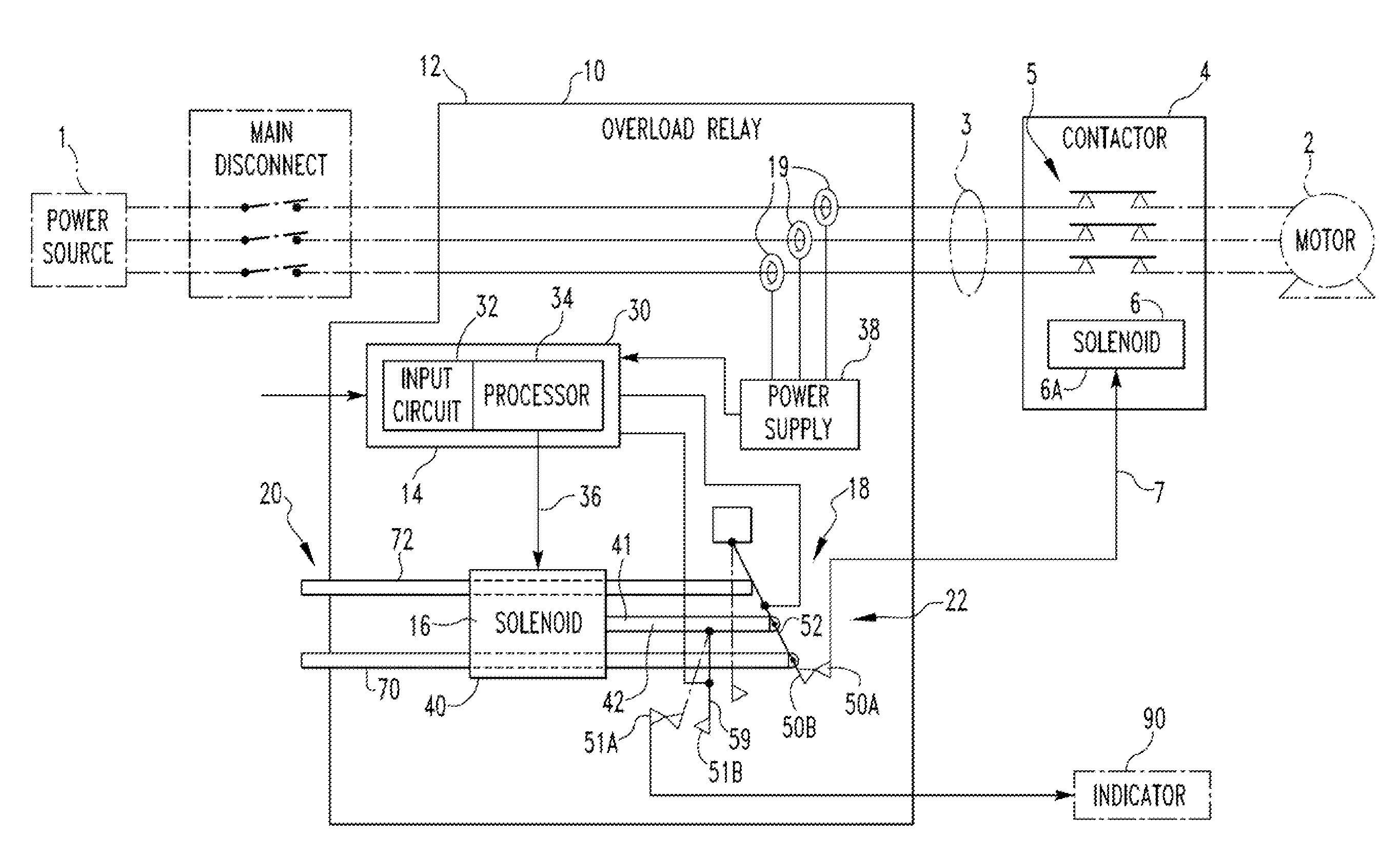 Overload relay switch without springs