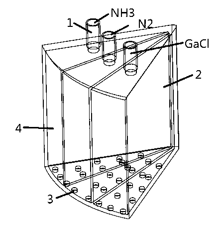 Fan-shaped spray head structure for vapor phase epitaxy of material