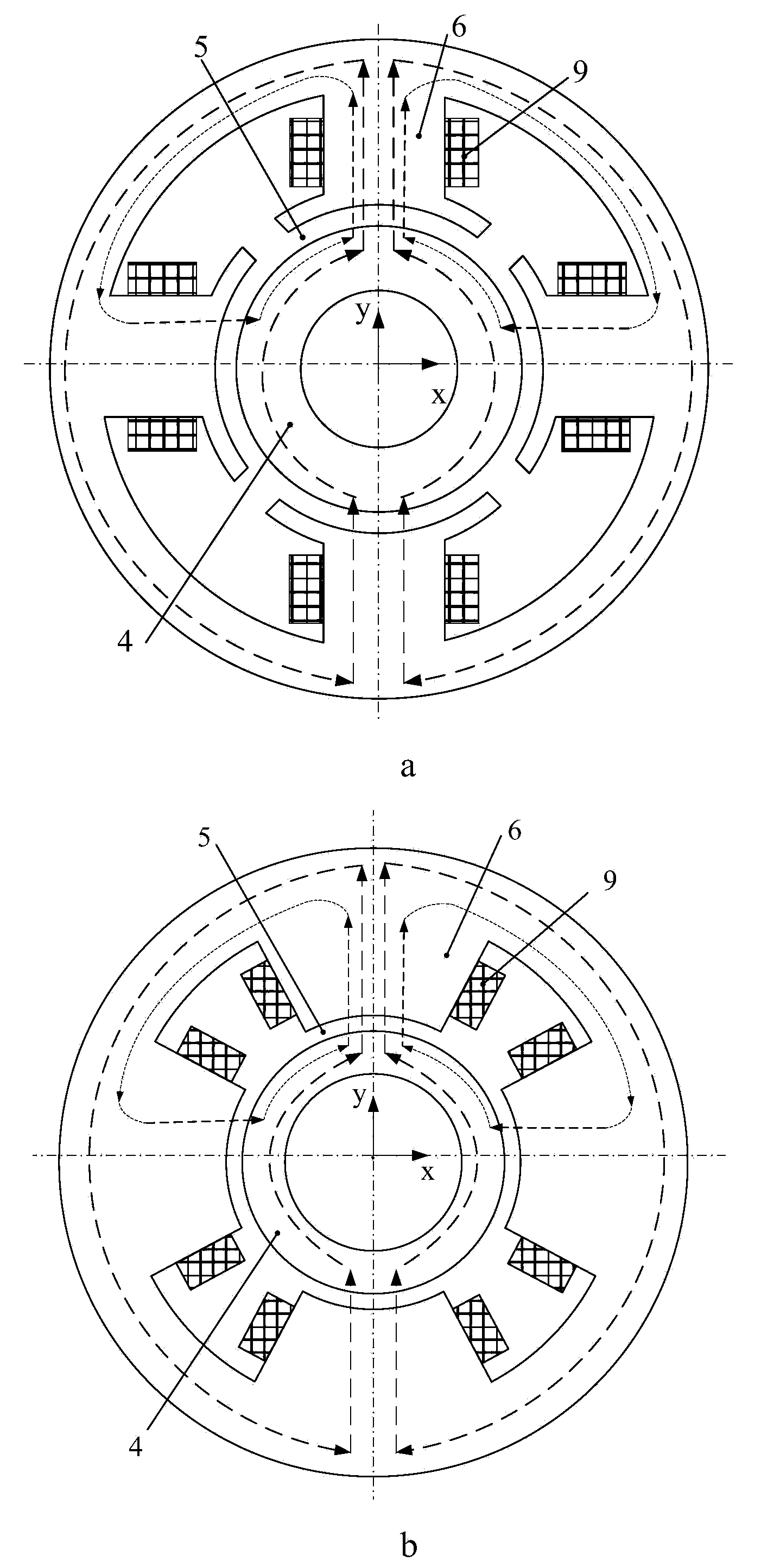 Four-degree-of-freedom inner rotor magnetic bearing