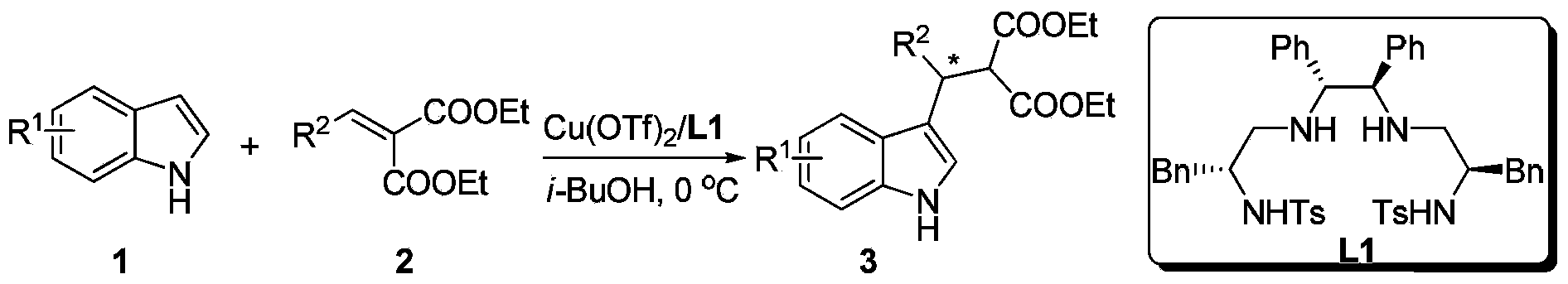 Method for using Cu to catalyze indole to perform asymmetric Friedel-Crafts acylation reaction