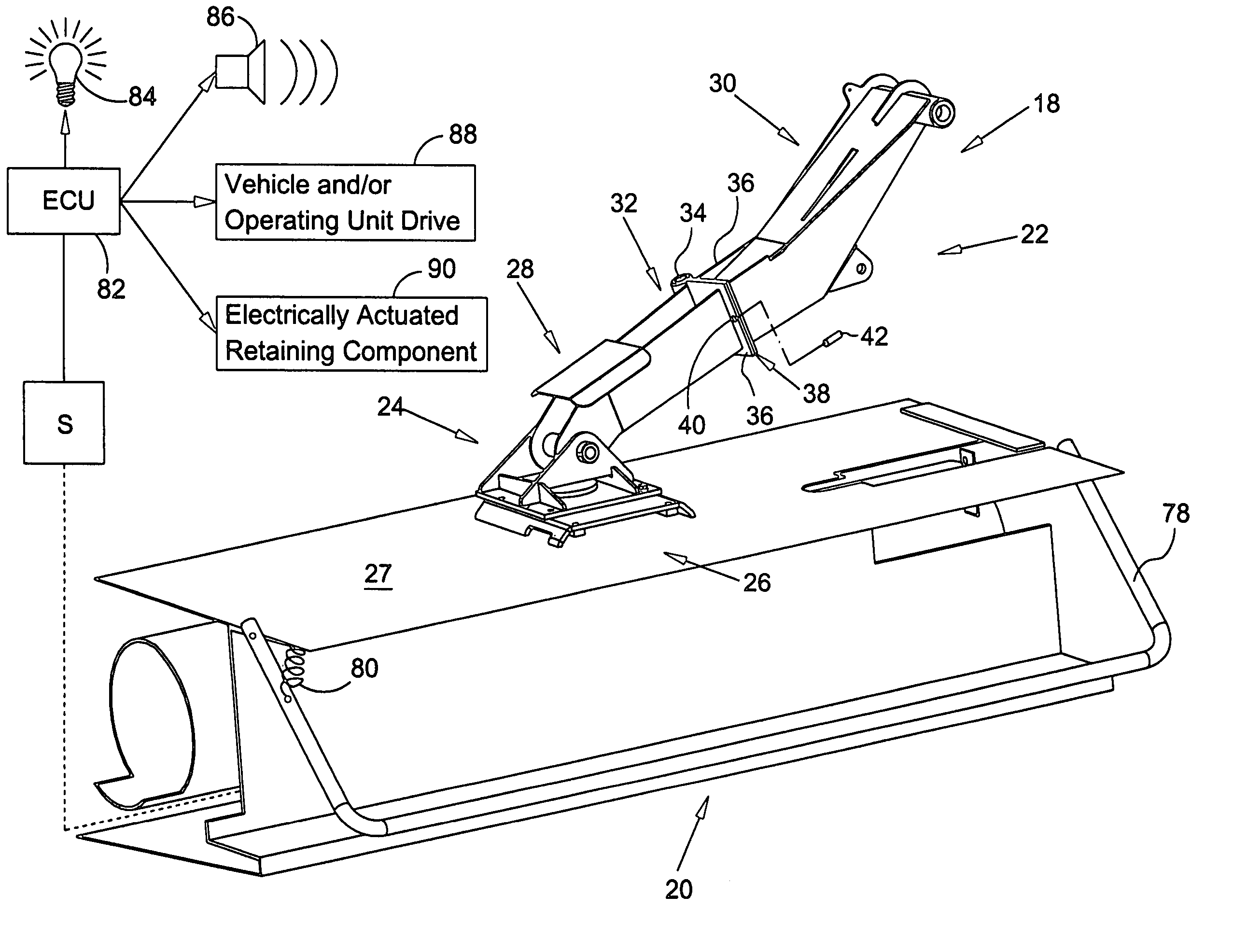 Retainer arrangement connecting operating unit to a vehicle