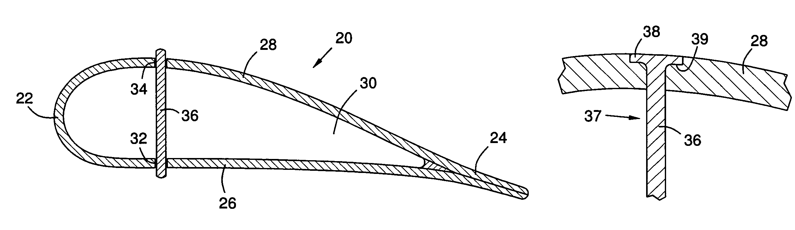 Hollow CMC airfoil with internal stitch