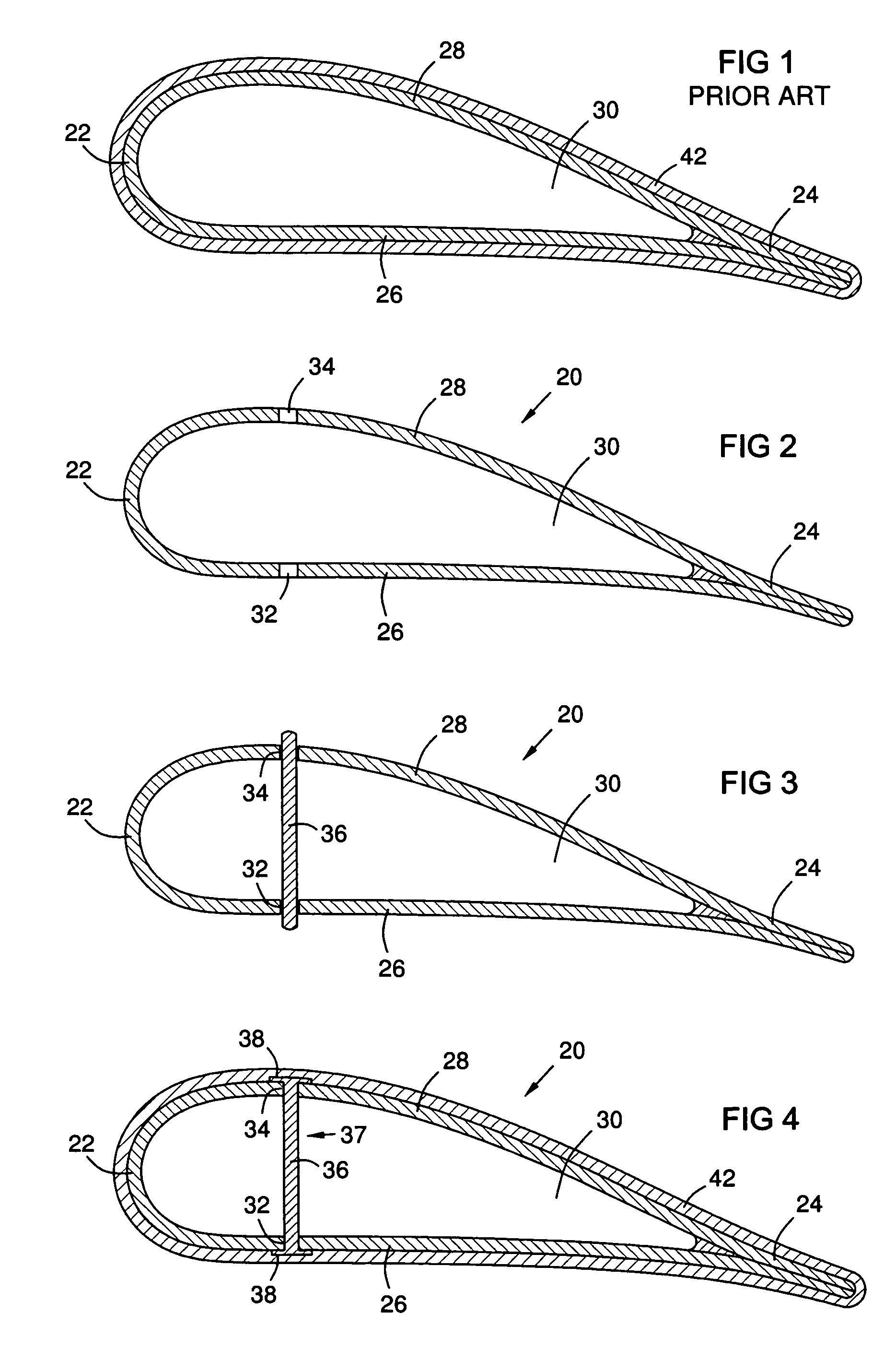 Hollow CMC airfoil with internal stitch