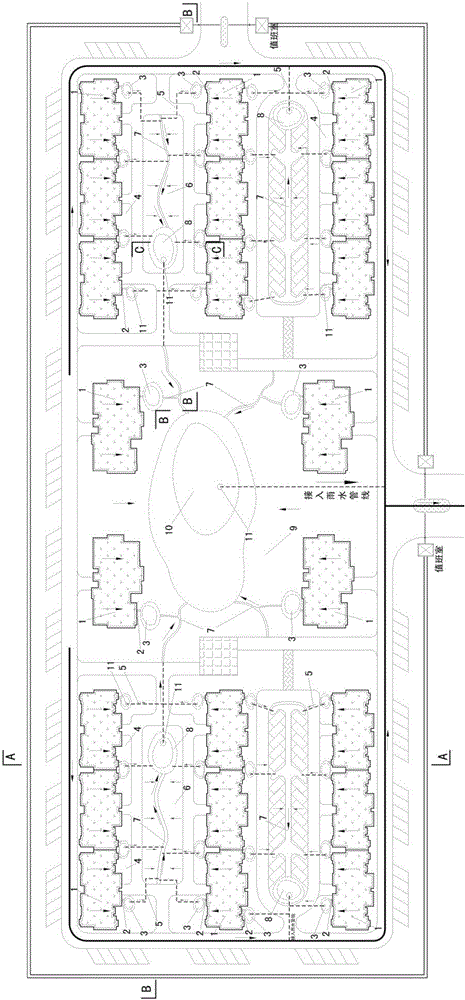 Serially-connected multi-level-rain-garden permeation system for existing residential areas