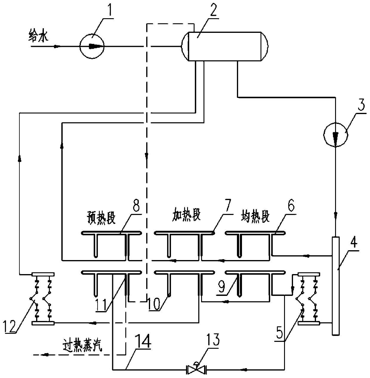 Evaporation cooling device for walking heating furnace producing superheated steam