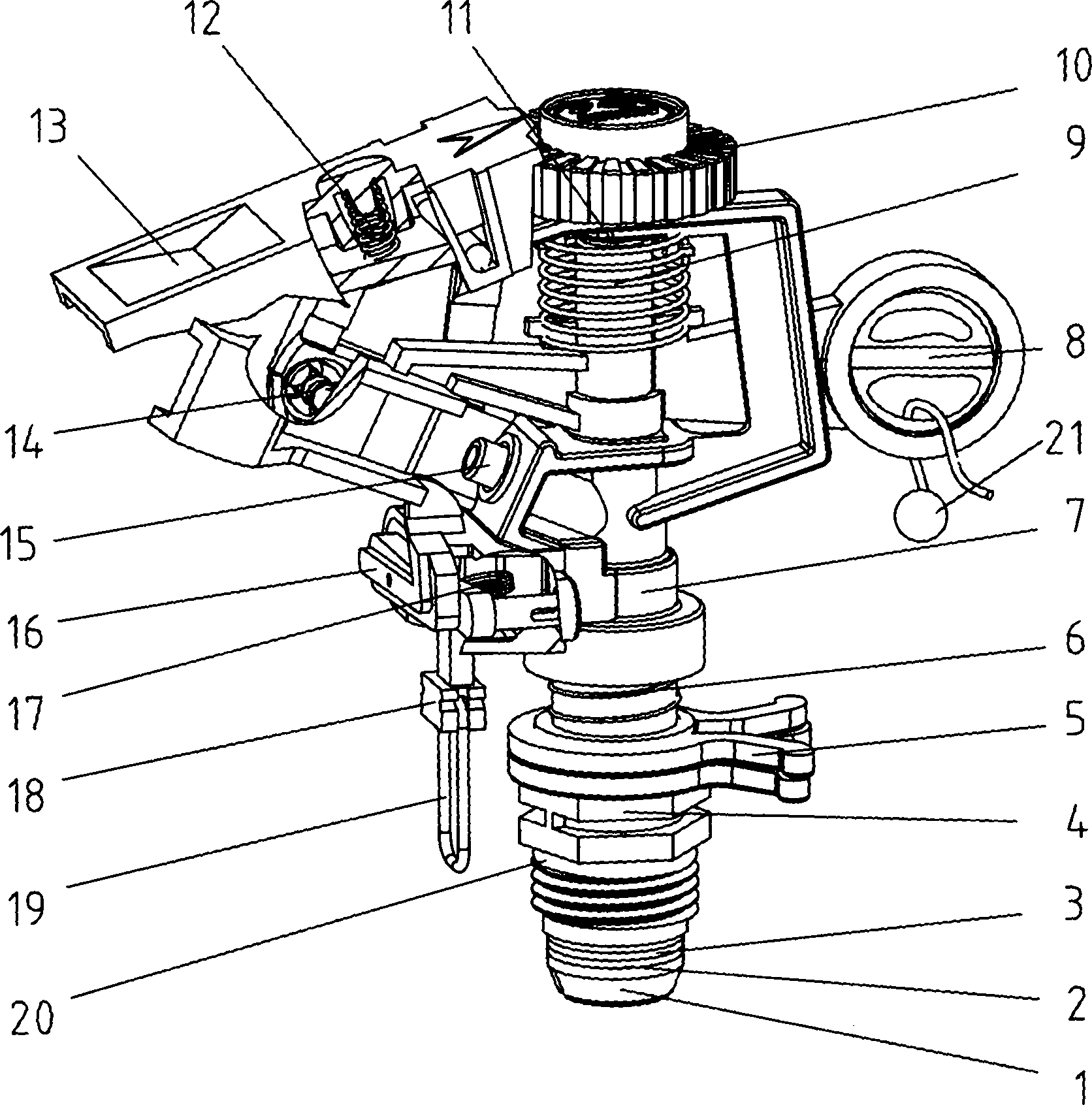 Sprinkler with level vials, capable of adjusting verticality and rotational speed