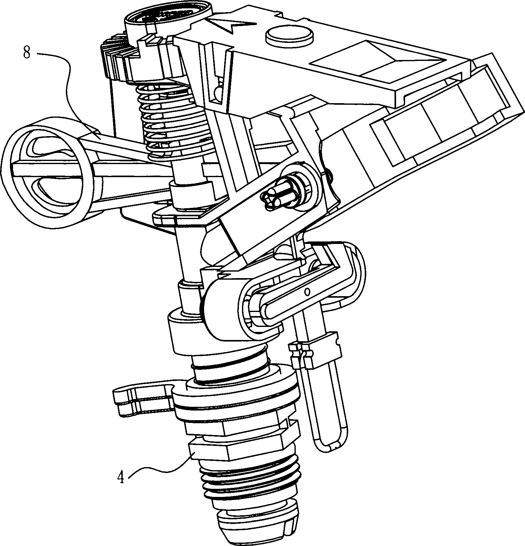 Sprinkler with level vials, capable of adjusting verticality and rotational speed