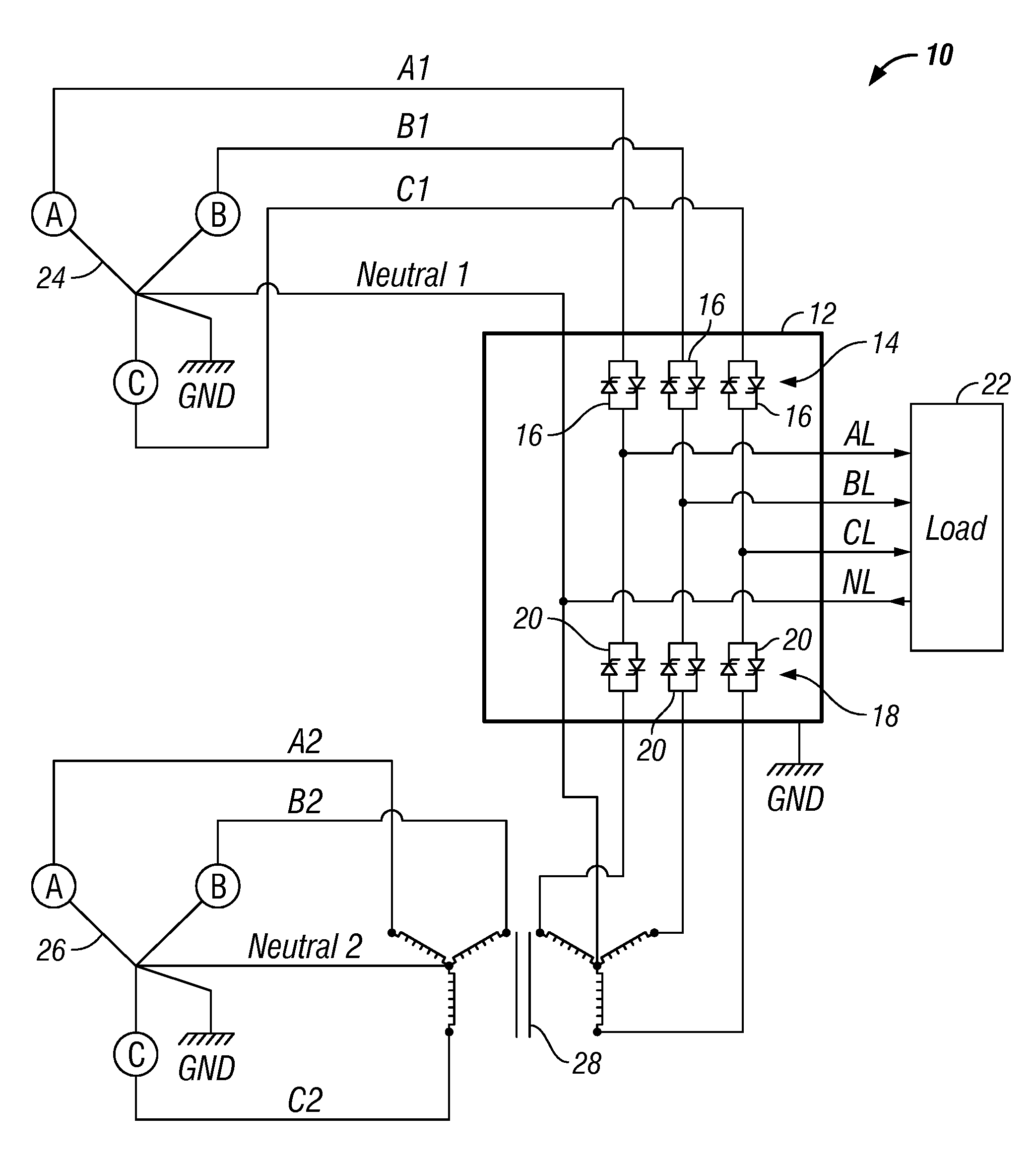 Transfer switch system with neutral current management