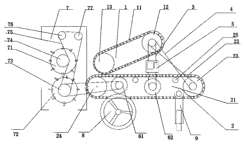 Movable double-belt crop threshing machine capable of performing synchronous pressing and conveying