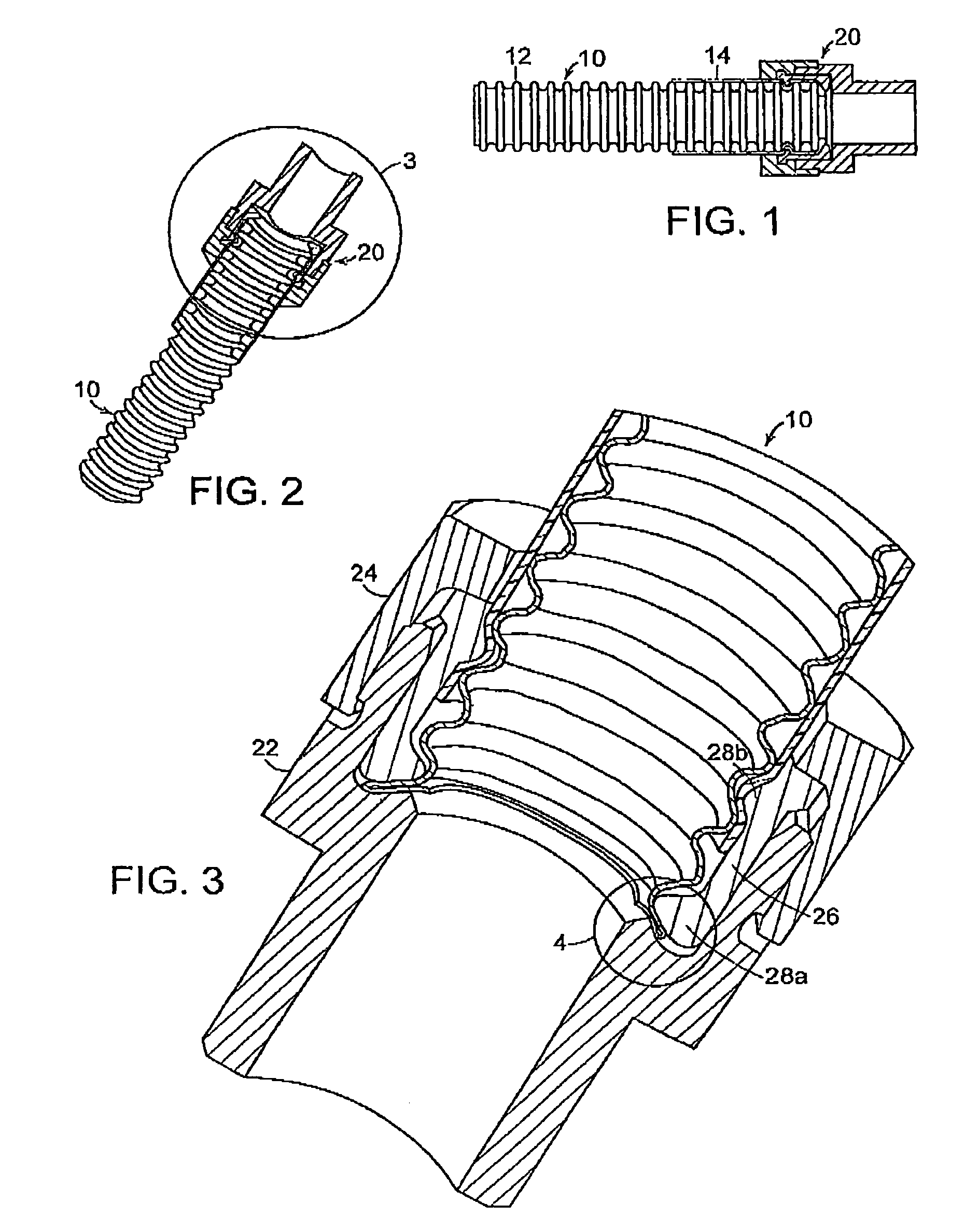 Corrugated tube fitting with a ridge sealing device and method