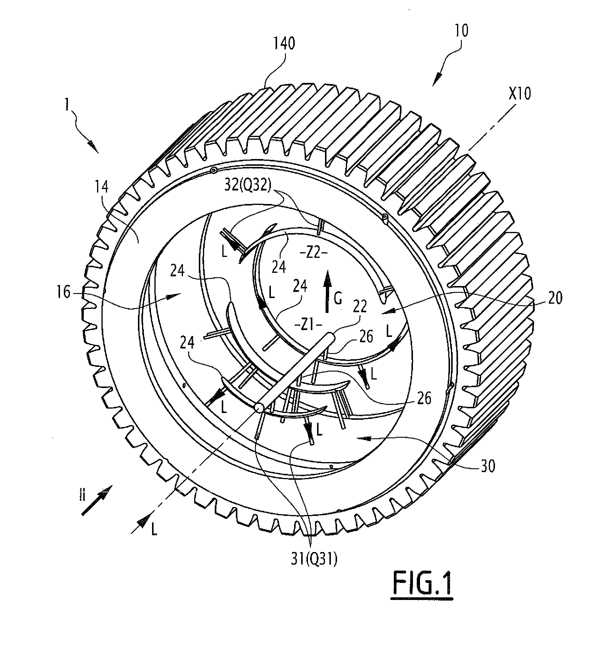 Mechanical device comprising a bearing and a lubrication system, implementing machine and method