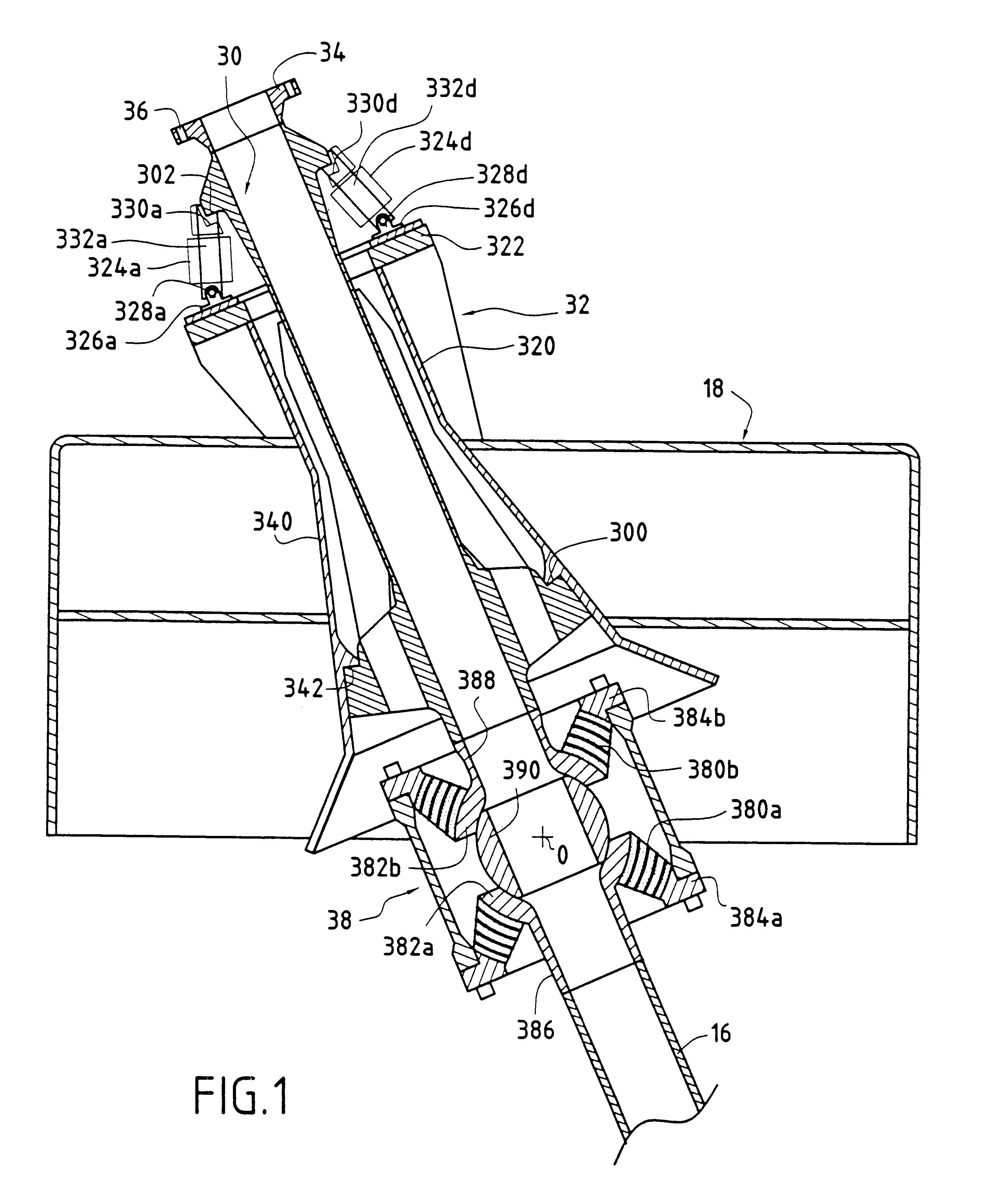 Device for connecting a submerged fluid-transporting line