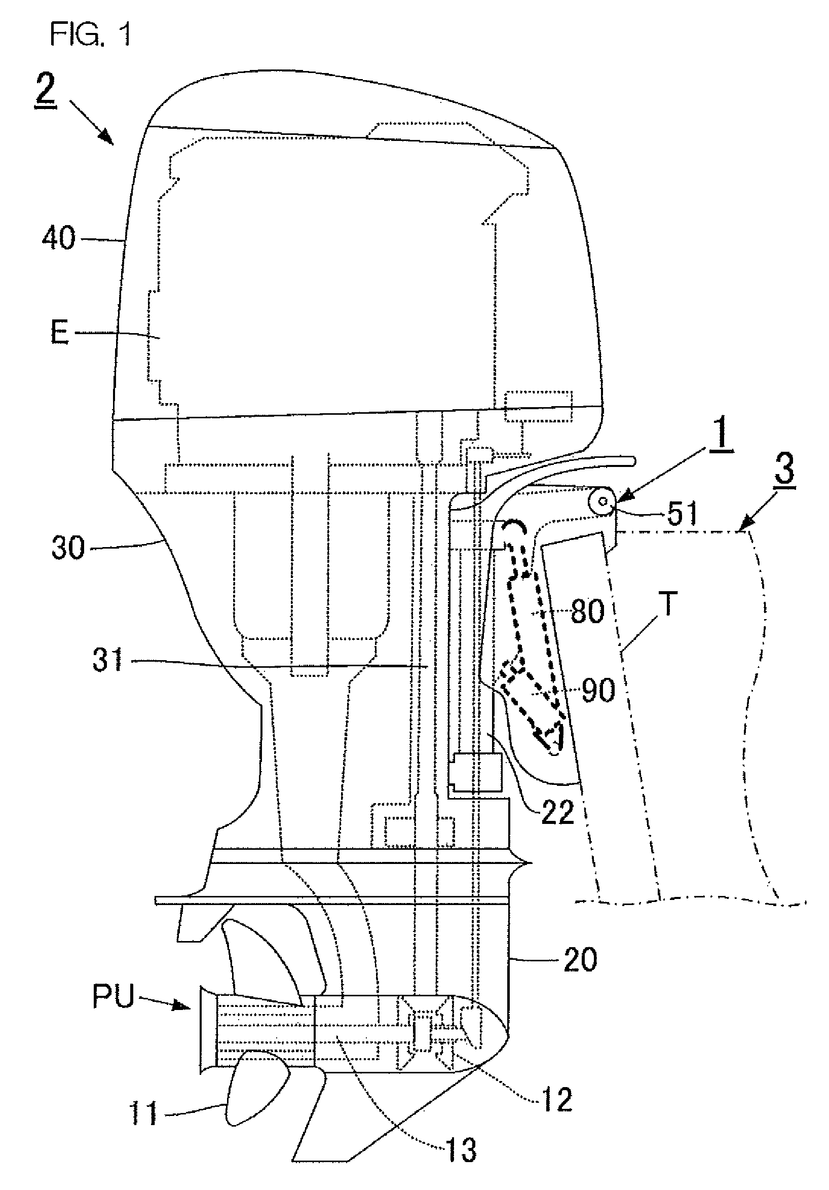 Suspension device for outboard motor, vessel propulsion apparatus, and vessel