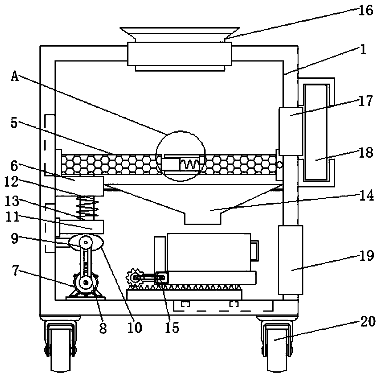 Powder screening device for rubber