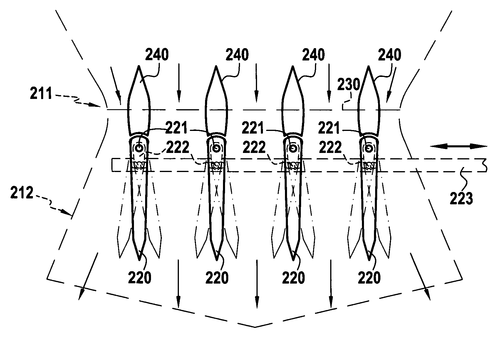 Yaw control device for a nozzle having a rectangular outlet section