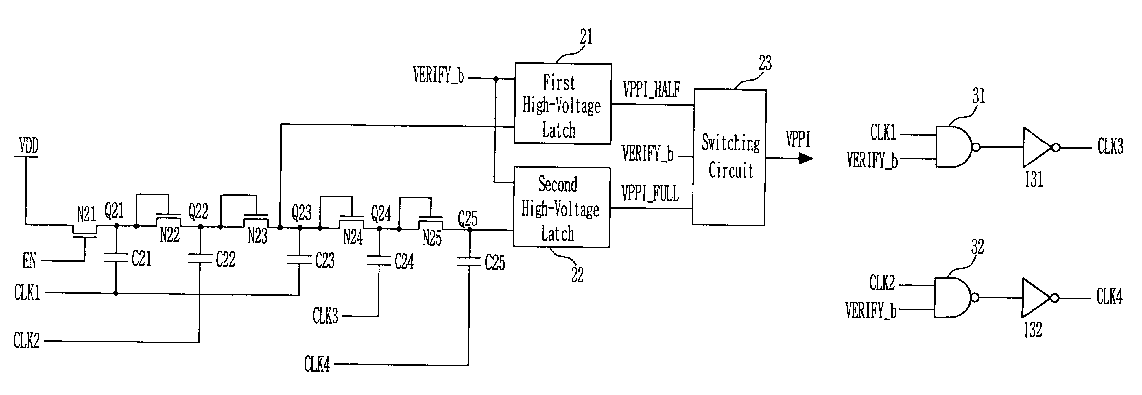 Pumping circuit for outputting program voltage and program verify voltage of different levels