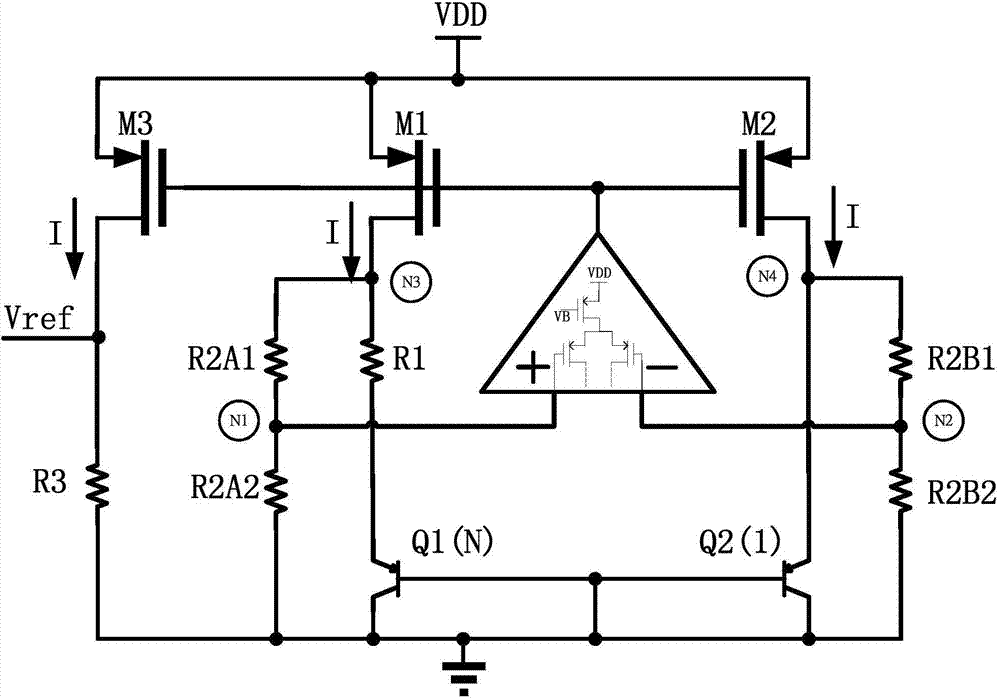 High-performance high-reliability reference voltage source of low-voltage complementary metal oxide semiconductor (CMOS)