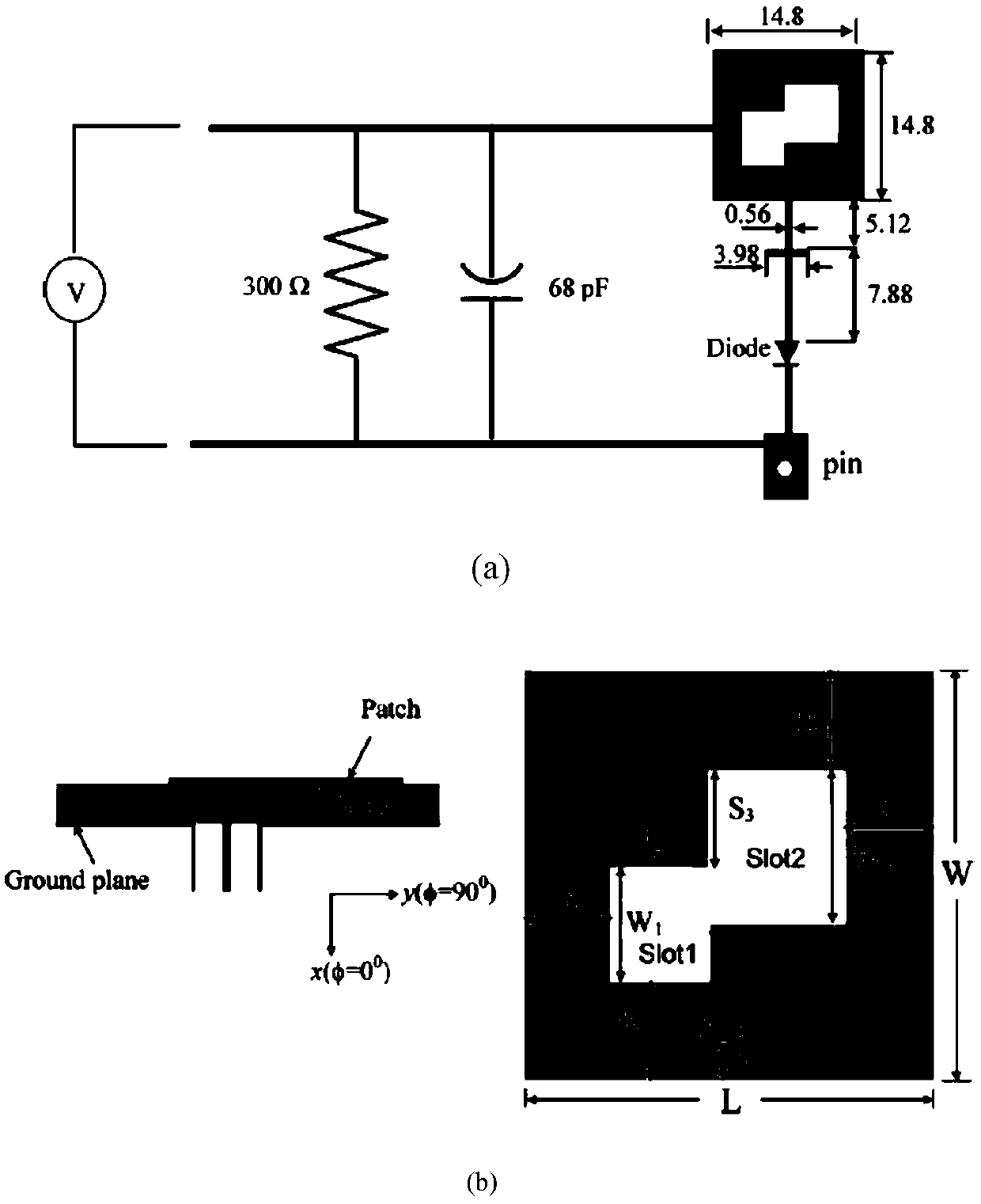 Dual-channel communication rectification antenna with reconfigurable frequency