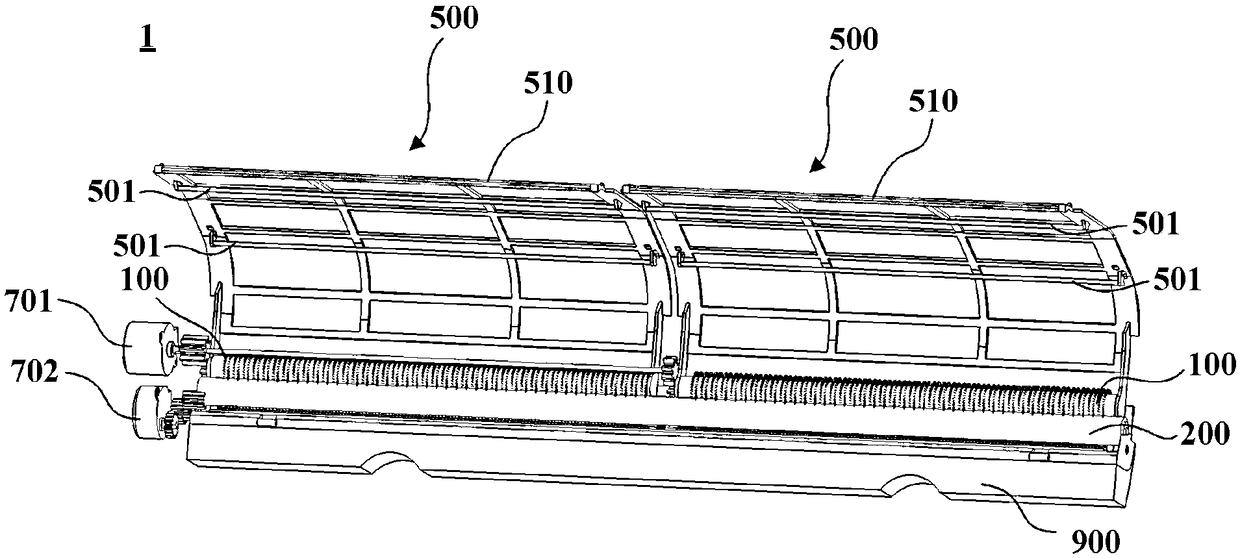 Sweeping device and air conditioner indoor unit provided with same