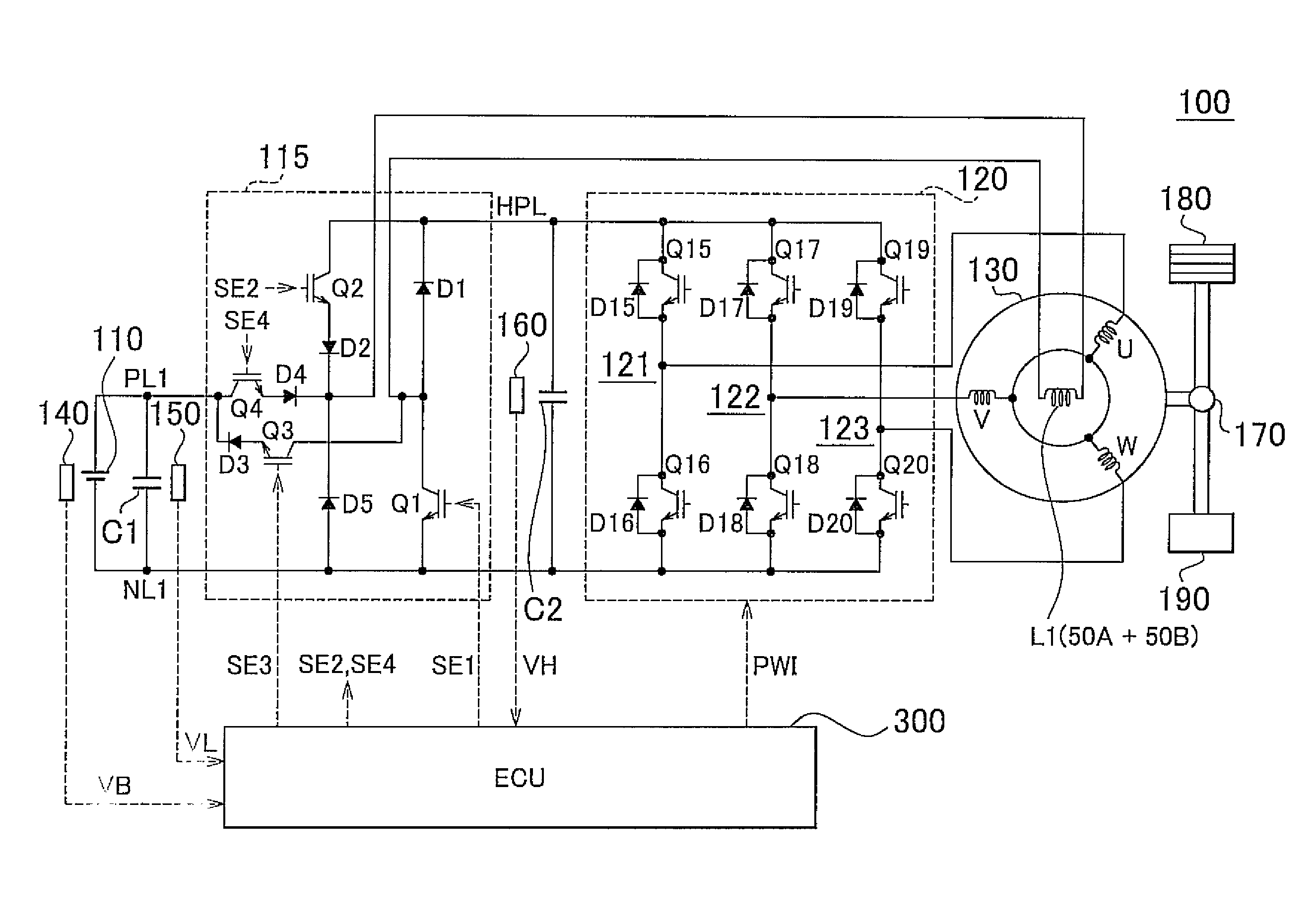 Electric motor driving device and vehicle equipped with the same