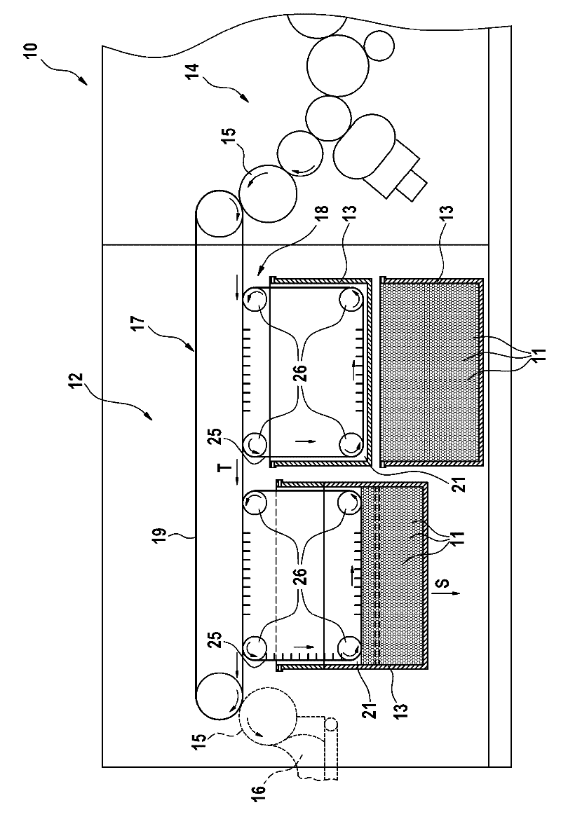 Device and method for filling fork supports with rod-shaped items and production machine for rod-shaped items with such a device