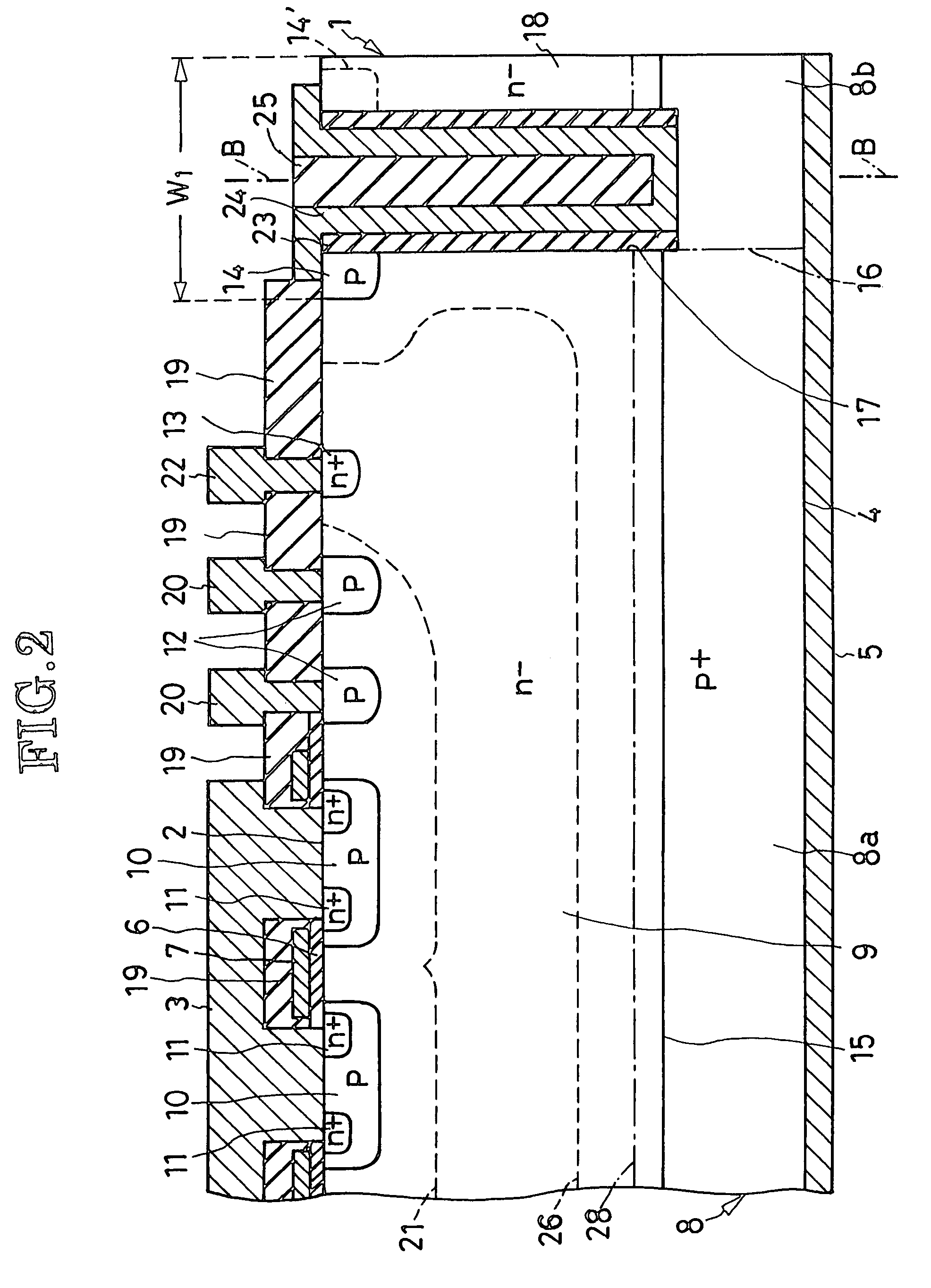 IGBT or like semiconductor device of high voltage-withstanding capability