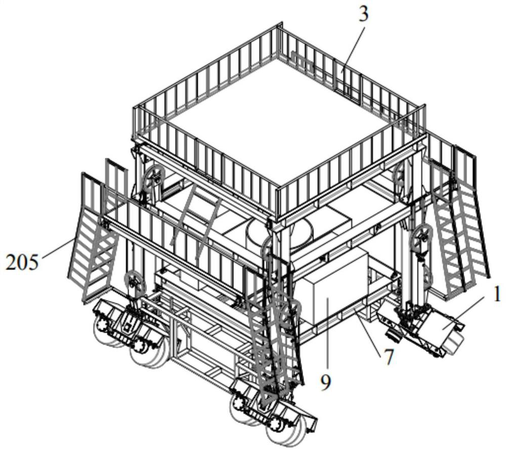 A trackless self-propelled platform vehicle for subway tunnel maintenance